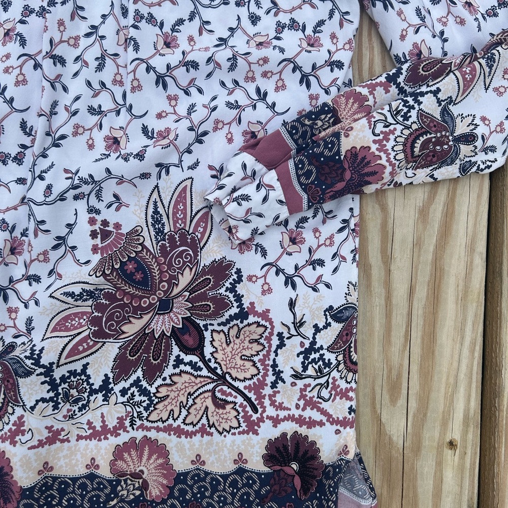 LOFT‎ Top Blouse Womens Small Multicolor Floral Popover Rayon Long Sleeve Casual - Picture 14 of 14